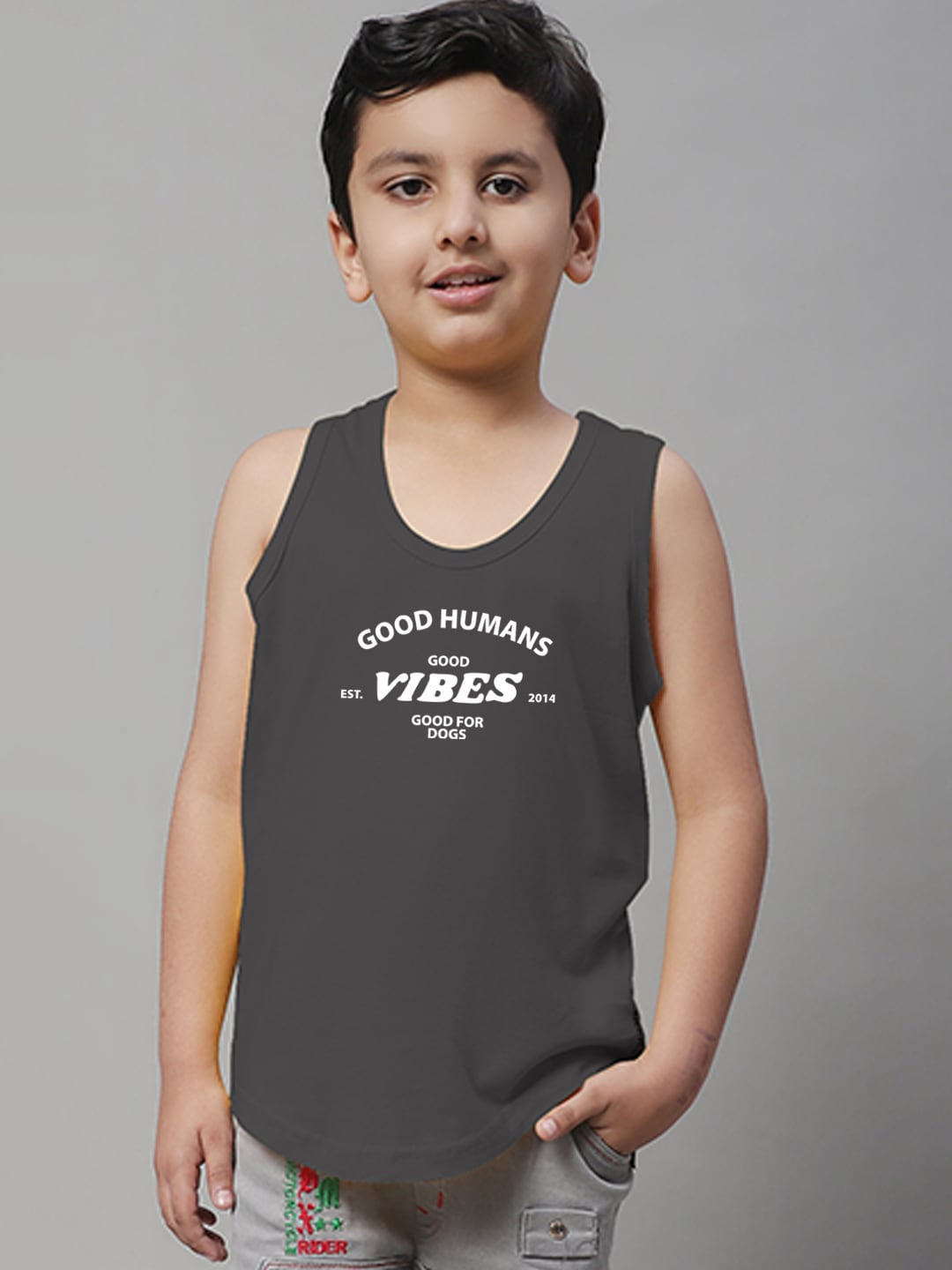 

Friskers Boys Typographic Printed Pure Cotton Innerwear Vests, Grey