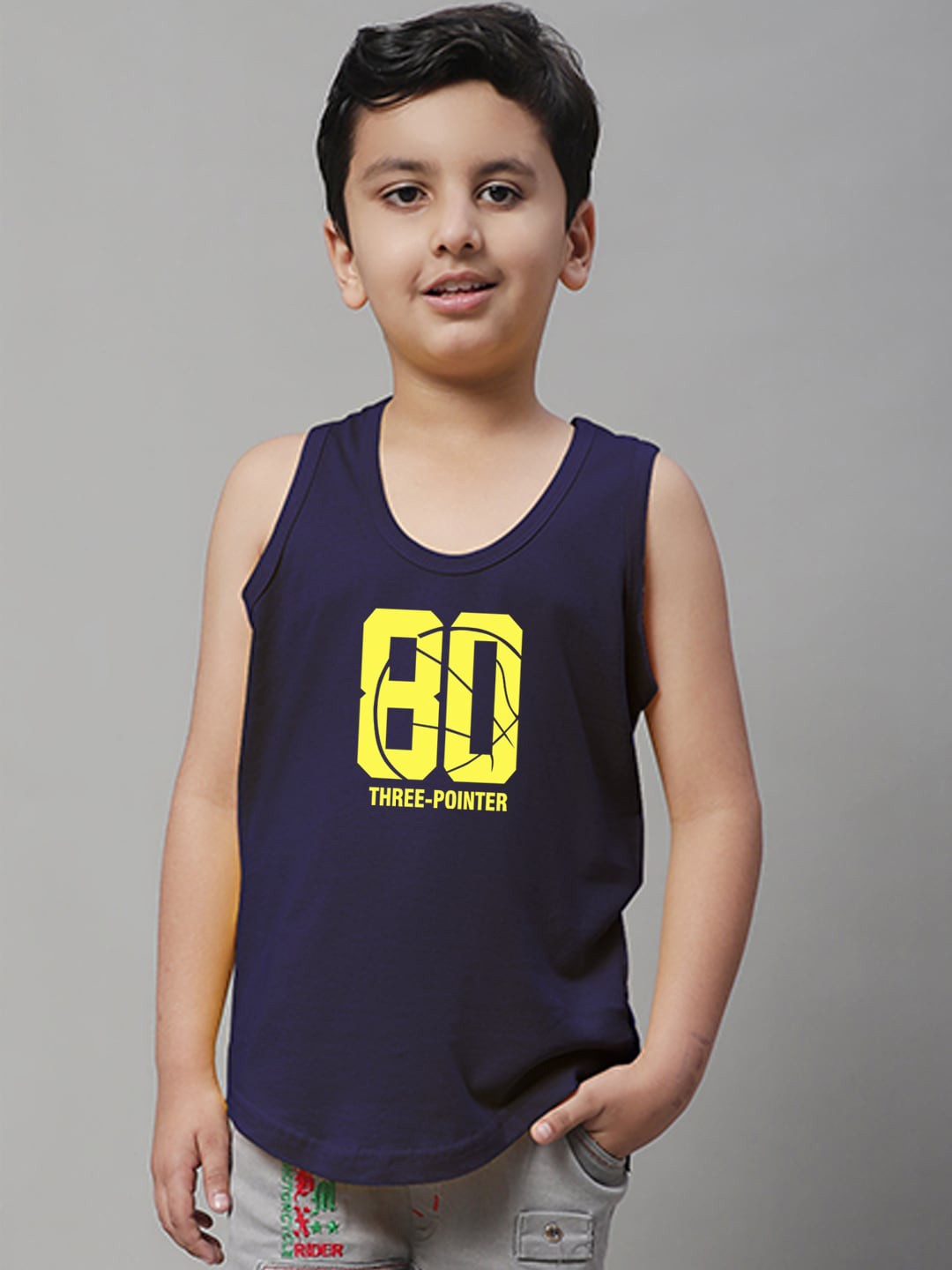 

Friskers Boys Printed Skin Friendly Pure Cotton Gym Innerwear Vest, Navy blue