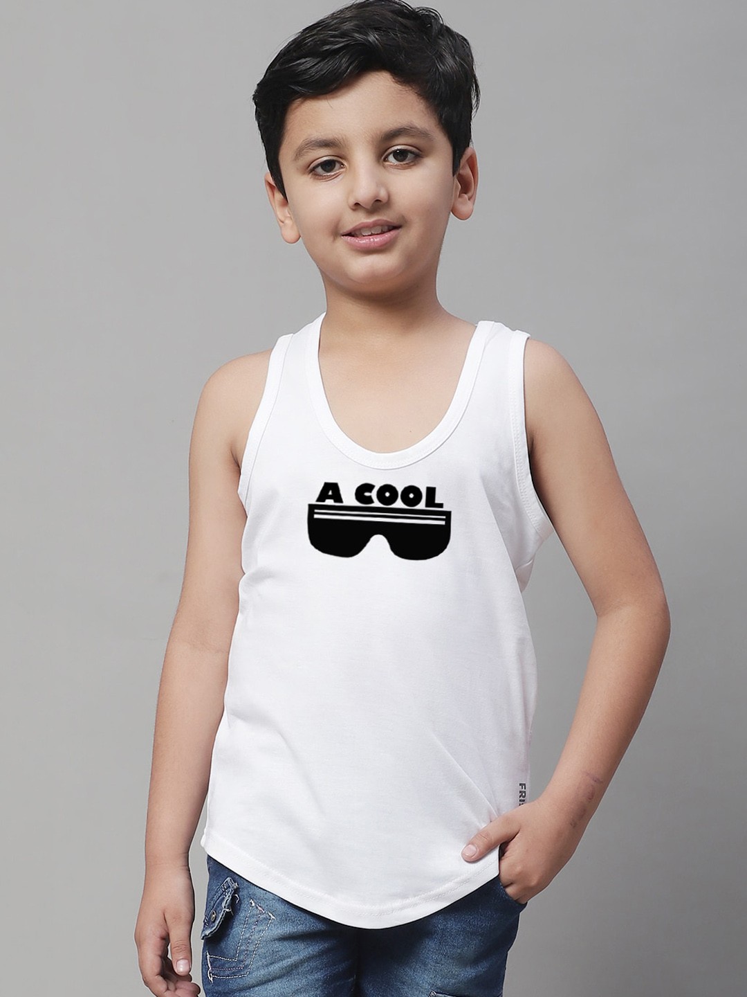 

Friskers Boys Printed Skin Friendly Pure Cotton Gym Innerwear Vest, White