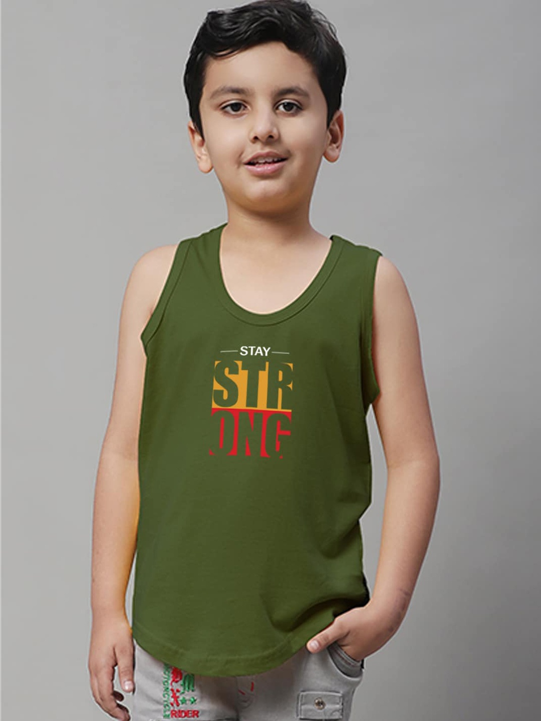 

Friskers Boys Typographic Printed Pure Cotton Innerwear Vests, Olive