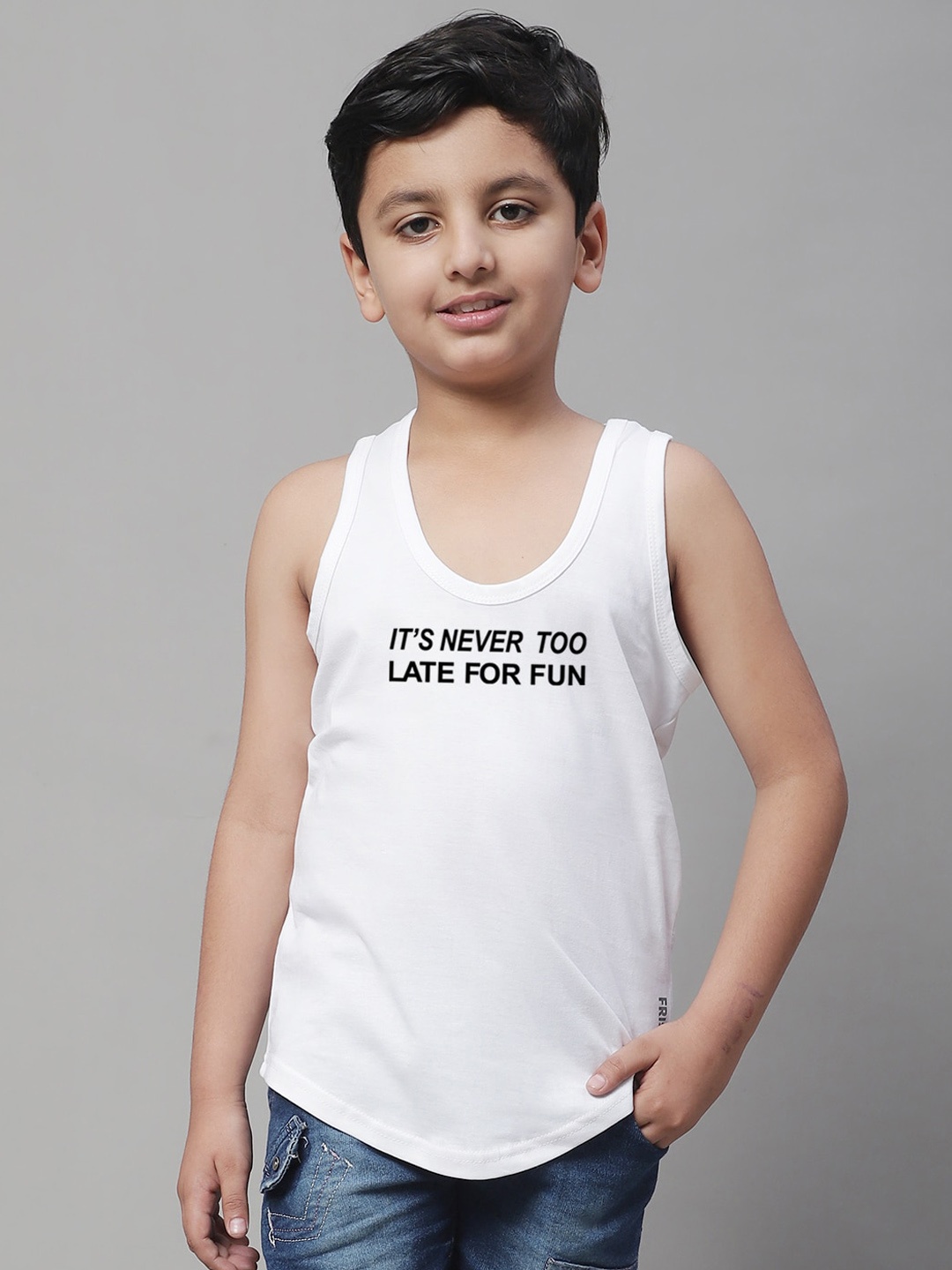 

Friskers Boys Typography Printed Pure Cotton Innerwear Vests, White