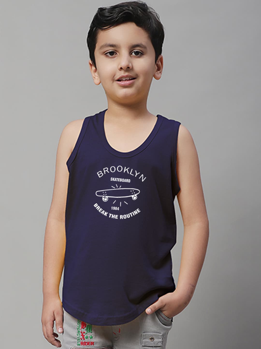 

Friskers Boys Printed Pure Cotton Innerwear Vests, Navy blue