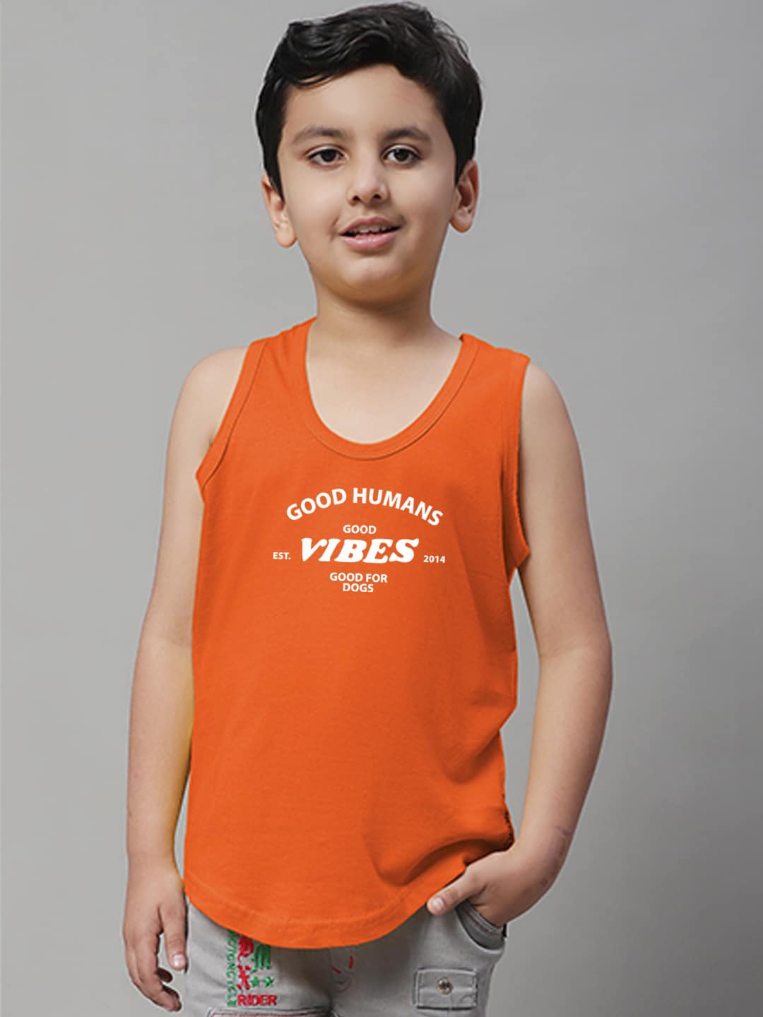 

Friskers Boys Typography Printed Pure Cotton Innerwear Vests, Orange