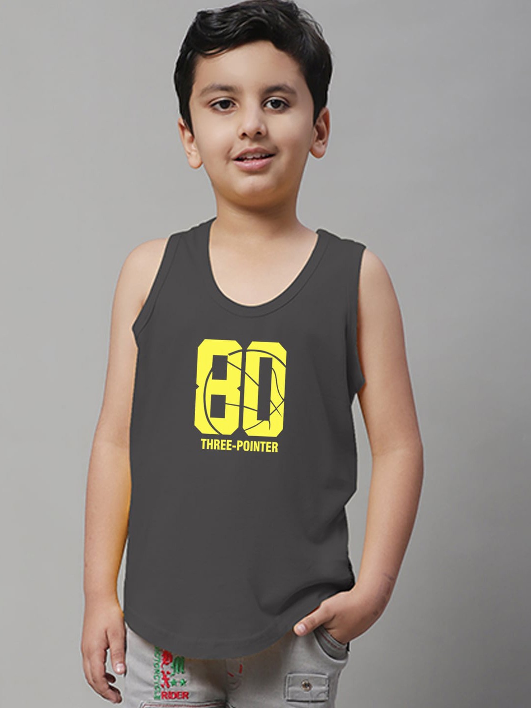 

Friskers Boys Printed Skin Friendly Pure Cotton Gym Innerwear Vest, Grey