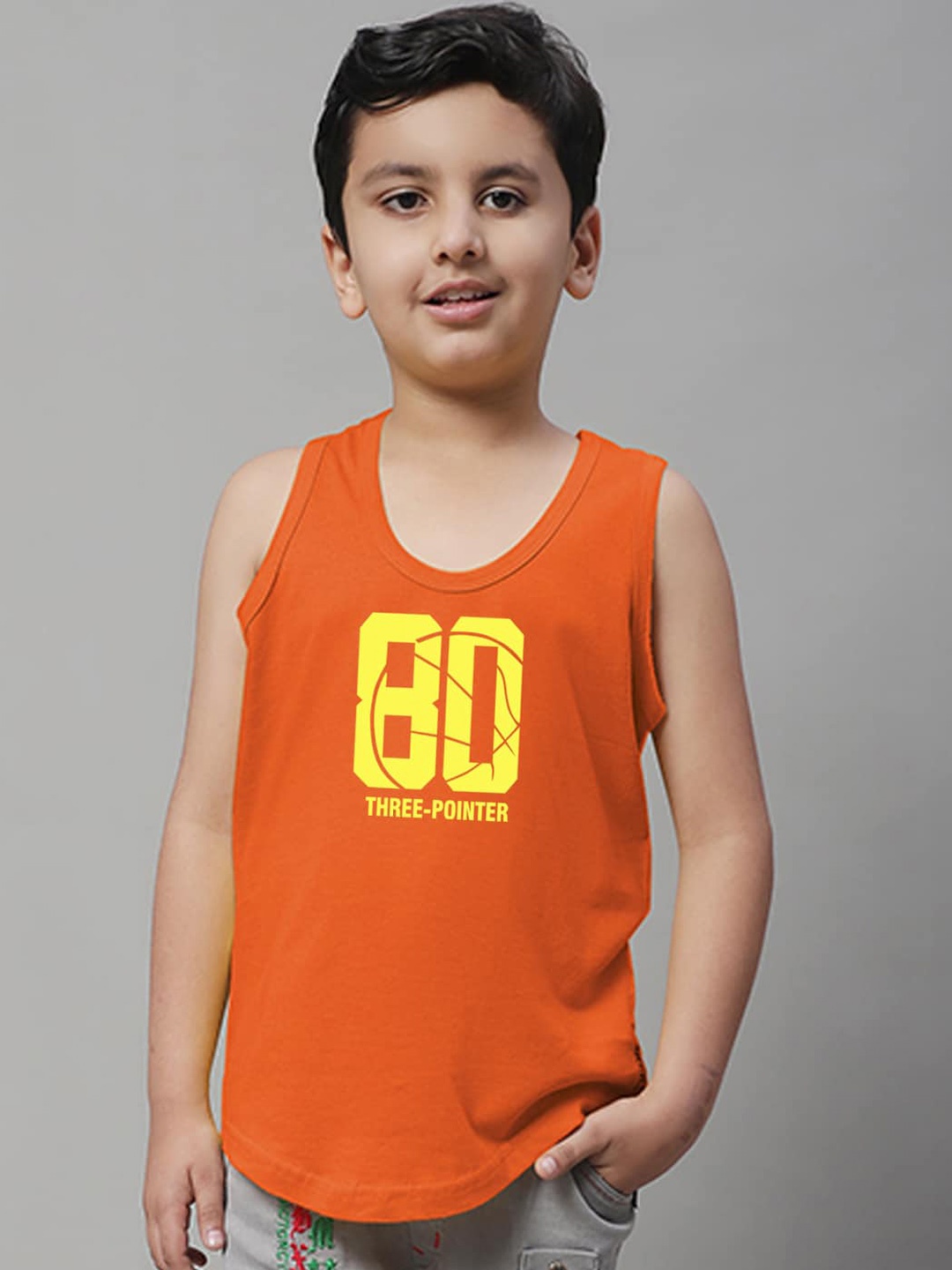 

Friskers Boys Typography Printed Pure Cotton Innerwear Vests, Orange