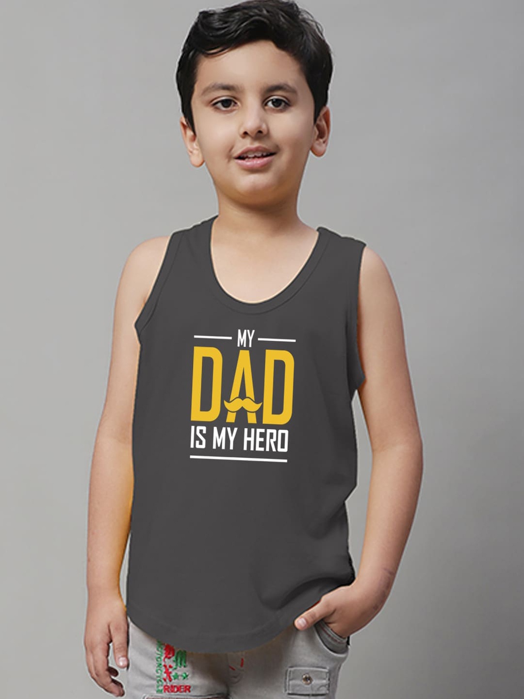 

Friskers Boys Printed Skin Friendly Pure Cotton Gym Innerwear Vest, Grey