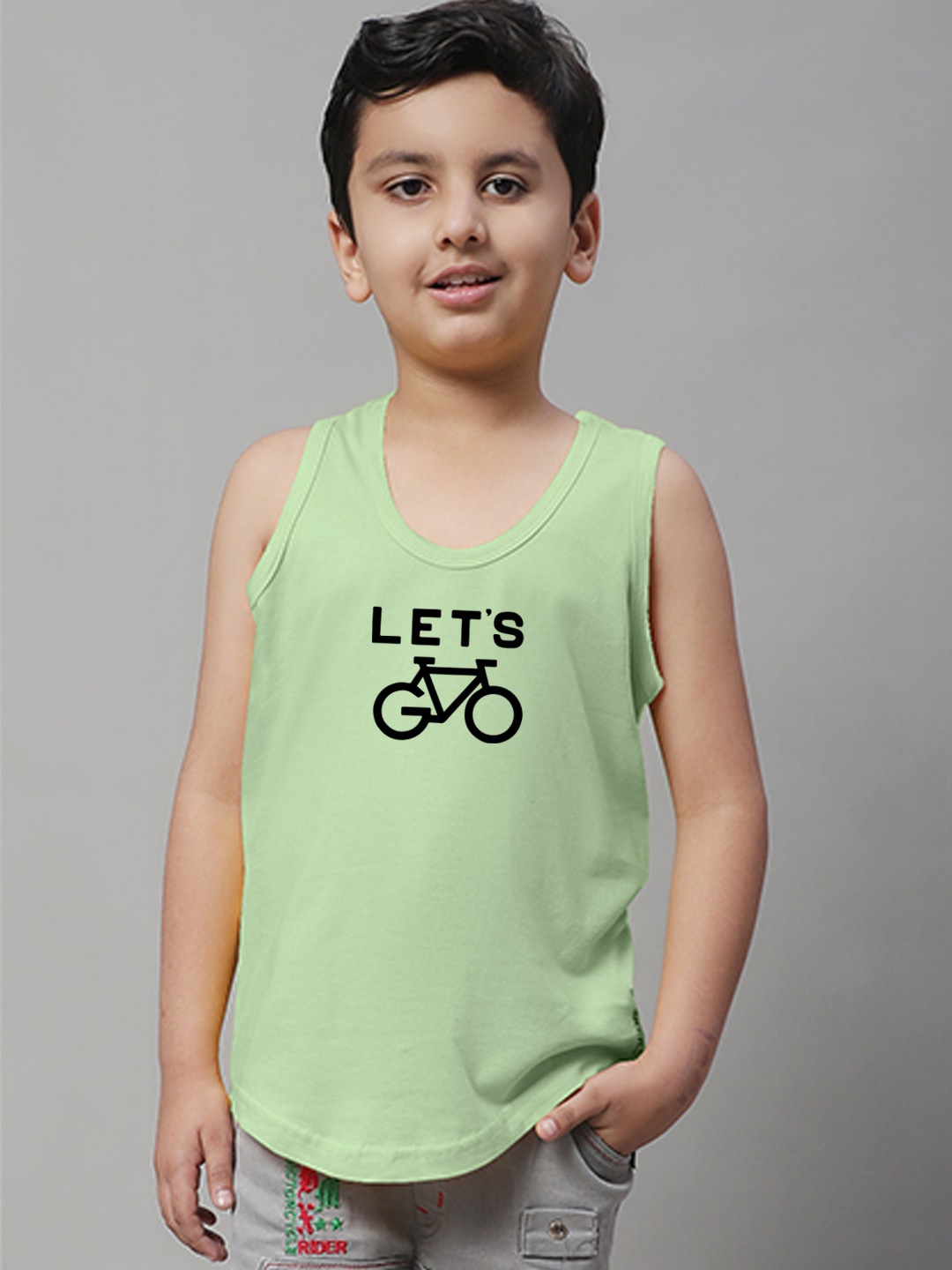 

Friskers Boys Printed Round Neck Sleeveless Pure Cotton Gym Innerwear Vests, Sea green