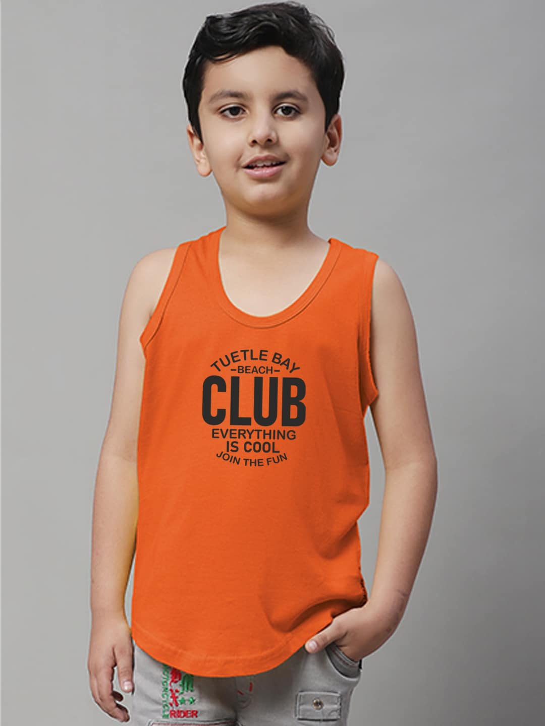

Friskers Boys Printed Skin Friendly Pure Cotton Gym Innerwear Vest, Orange