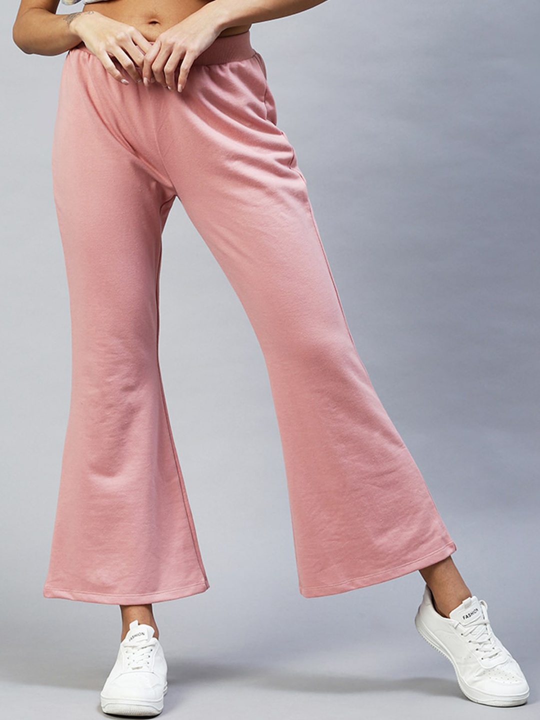 

Rigo Women Slim Fit Cotton Cropped Bootcut Trousers, Pink