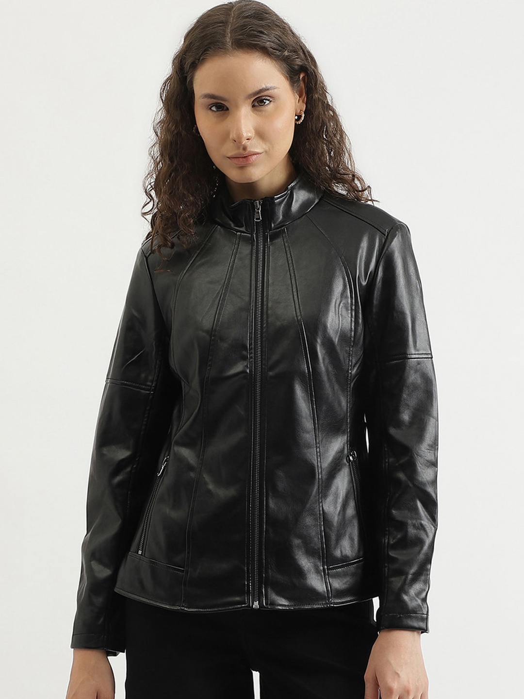 

United Colors of Benetton Mock Collar Biker Jacket, Black