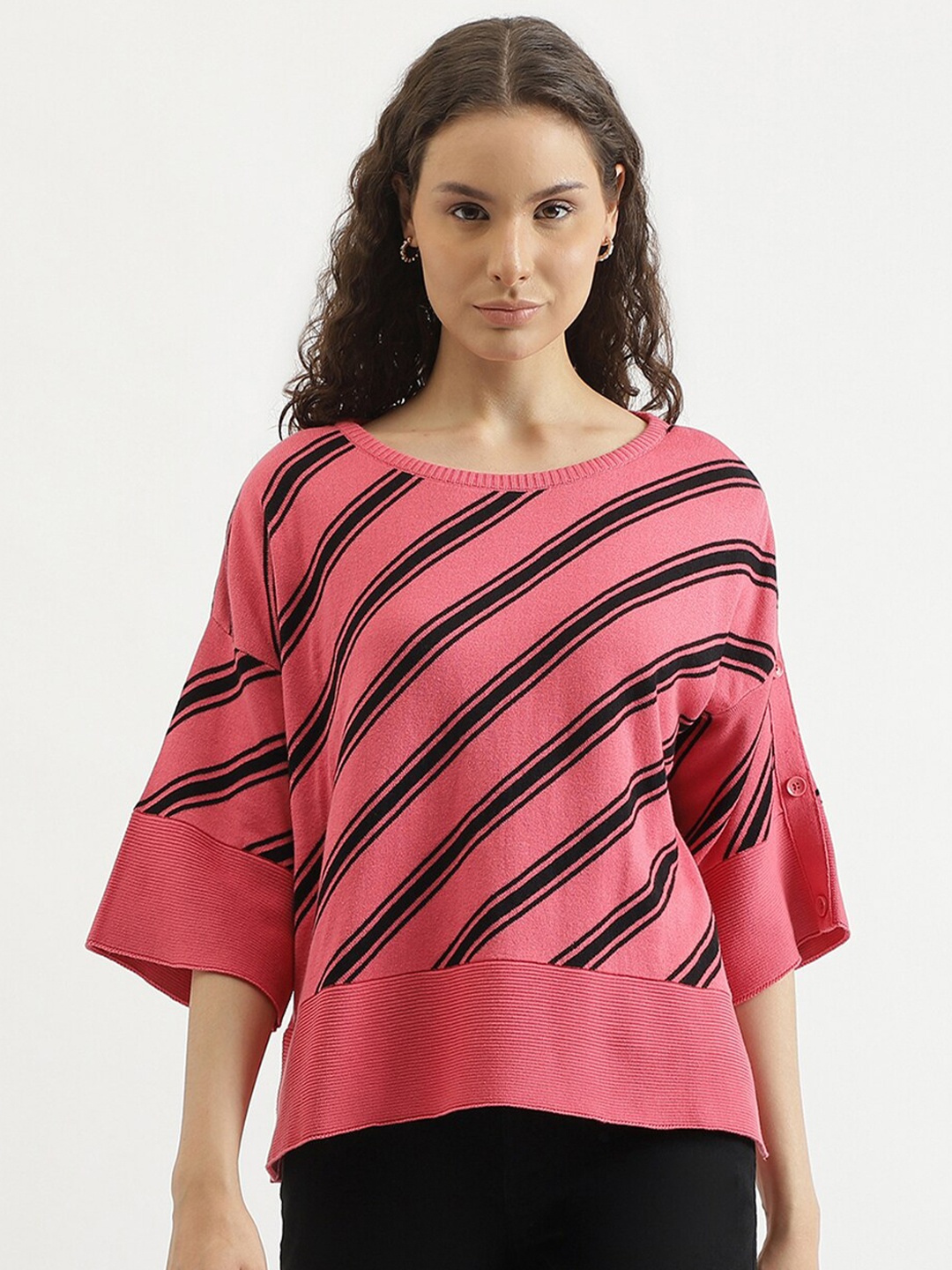 

United Colors of Benetton Striped Cotton Regular Top, Pink