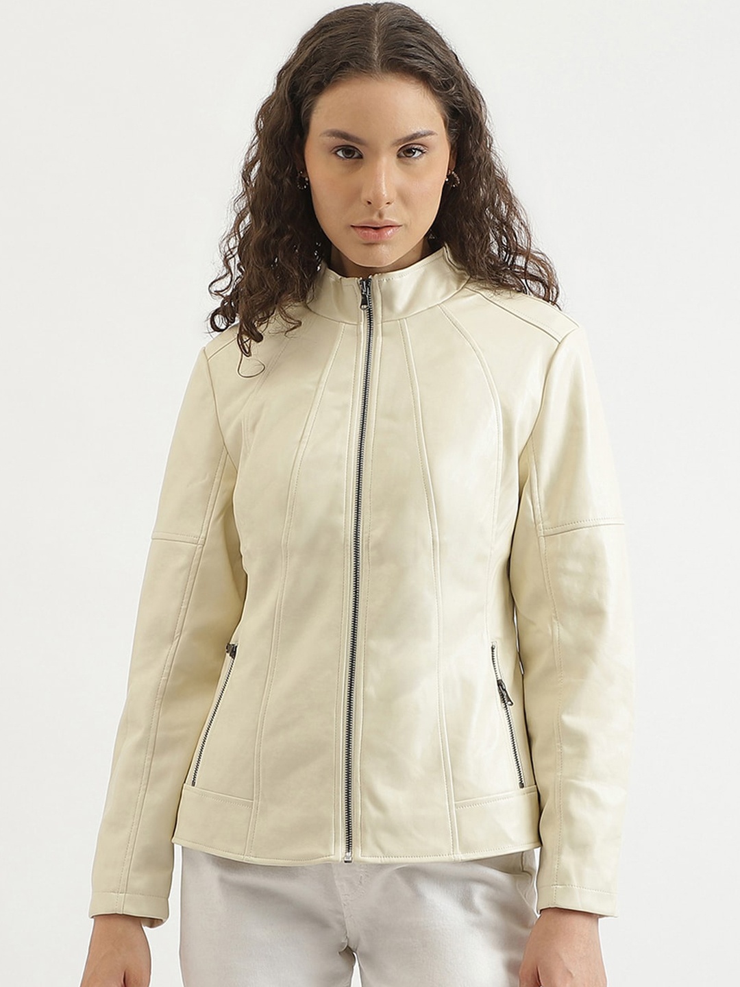 

United Colors of Benetton Mock Collar Open Front Jacket, Off white