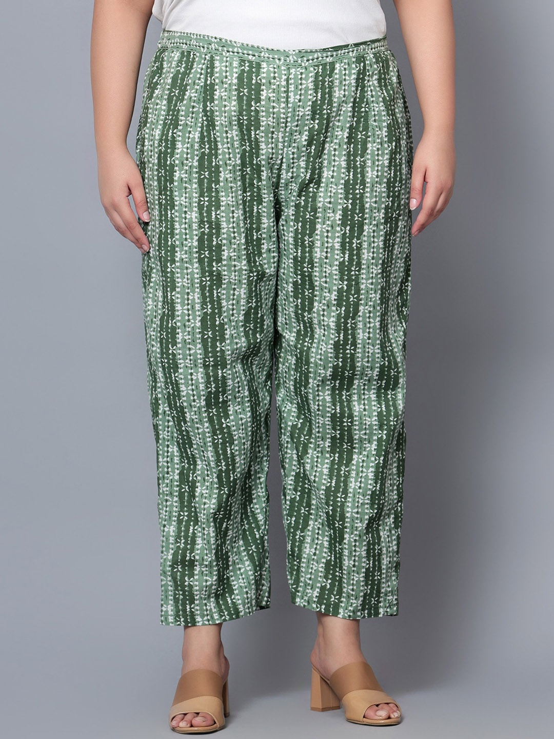 

Indietoga Women Comfort Printed Easy Wash Cotton Parallel Trousers, Green