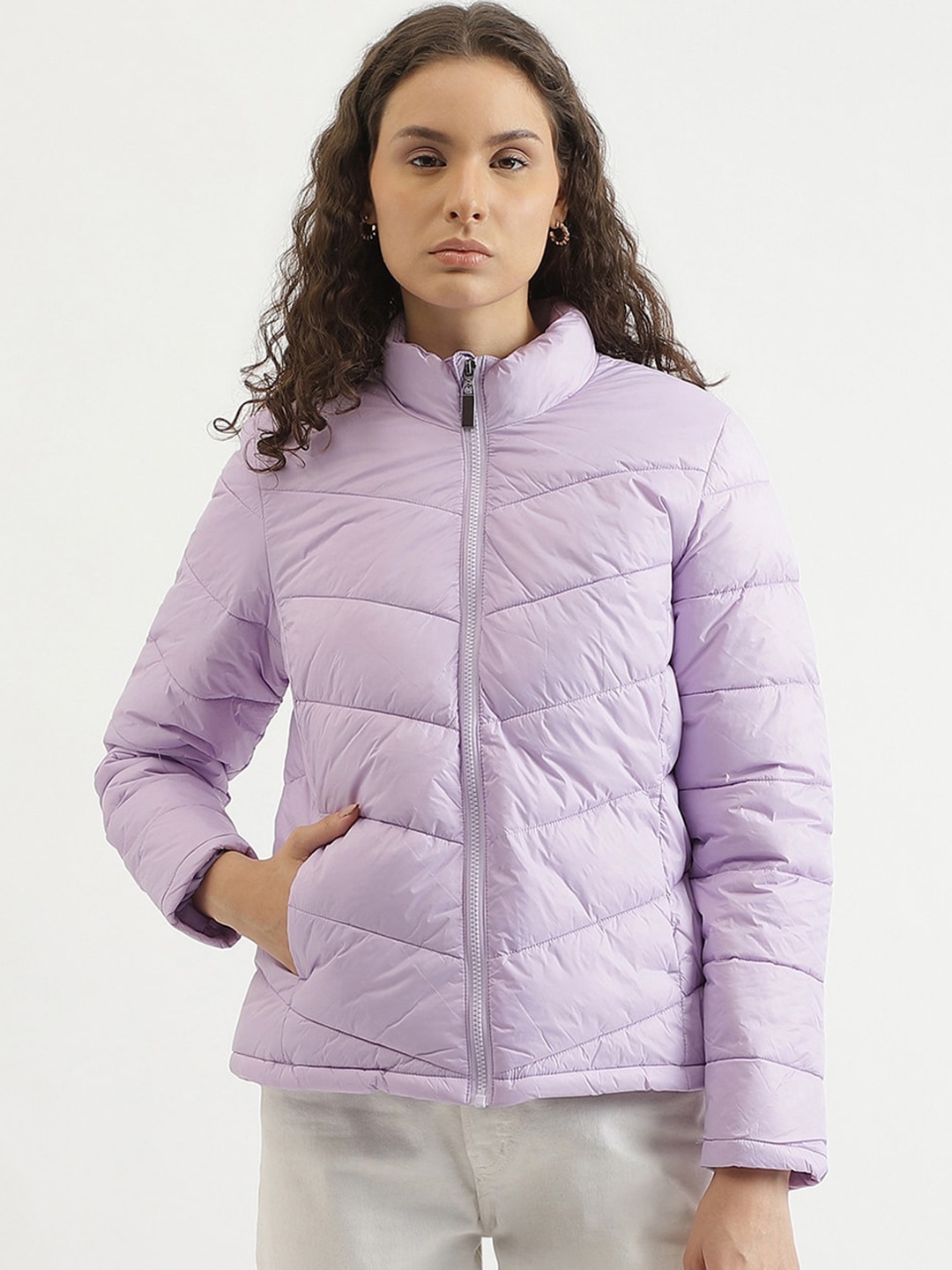 

United Colors of Benetton Mock Collar Padded Jacket, Purple