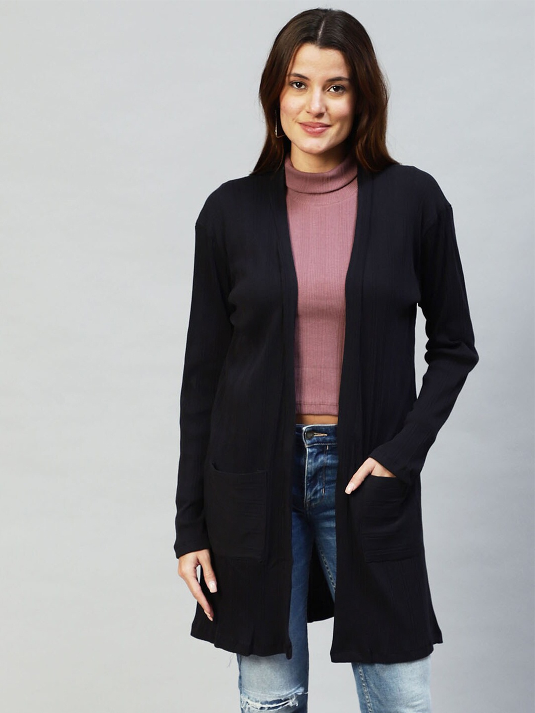 

Rigo Cotton Open Front Longline Shrug, Black