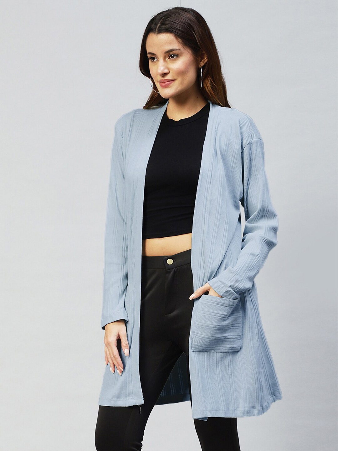 

Rigo Solid Open Front Cotton Shrug, Blue