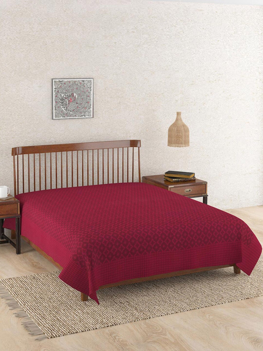 

Fabindia Maroon Geometric-Printed Cotton Double Queen Bed Cover
