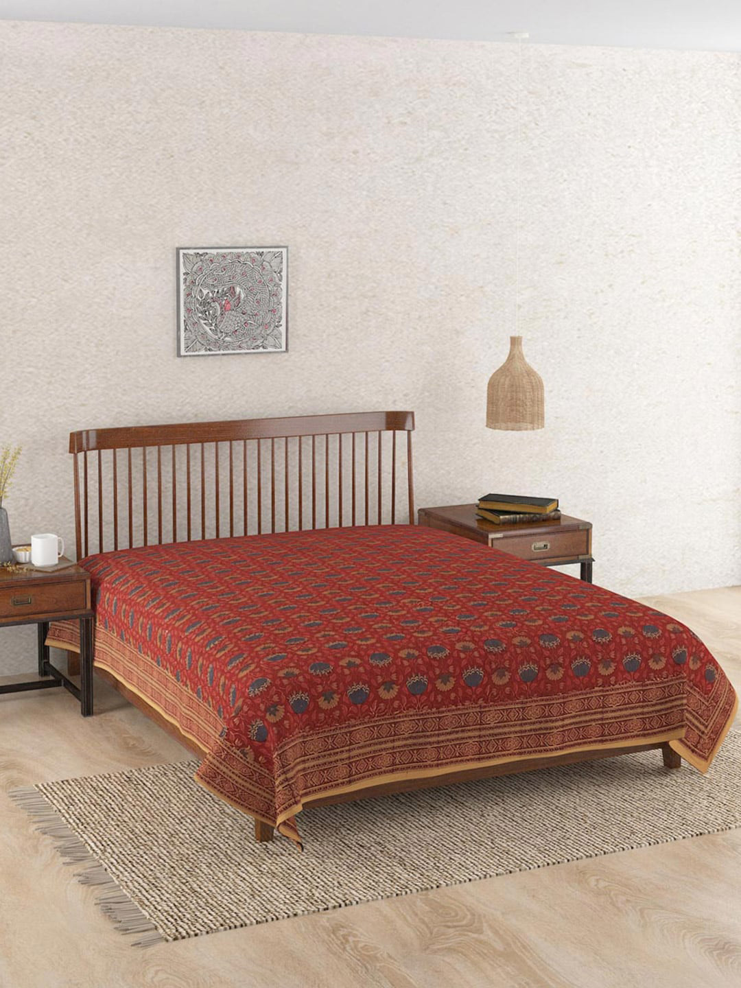 

Fabindia Red & Blue Ethnic Motifs Printed Cotton Double Queen Bed Cover