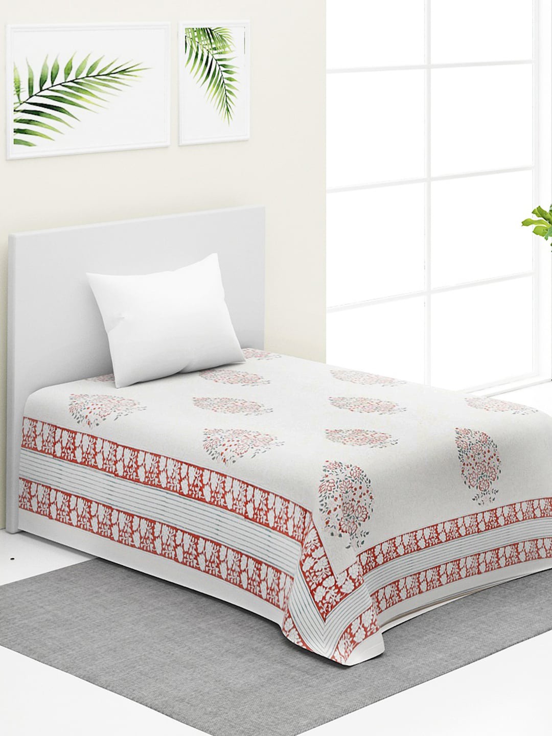 

Fabindia Red & White Ethnic Motif-Printed Cotton Single Bed Cover
