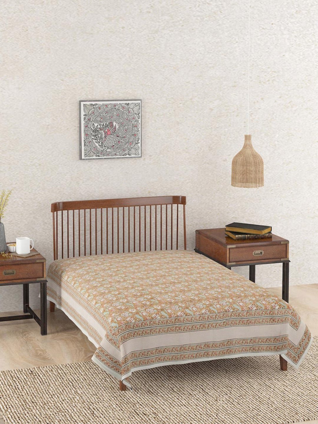 

Fabindia Pink & White Ethnic Motifs Printed Cotton Single Bed Cover