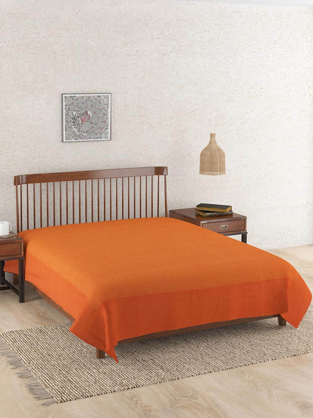 

Fabindia Orange Geometric-Printed Cotton Double Queen Bed Cover