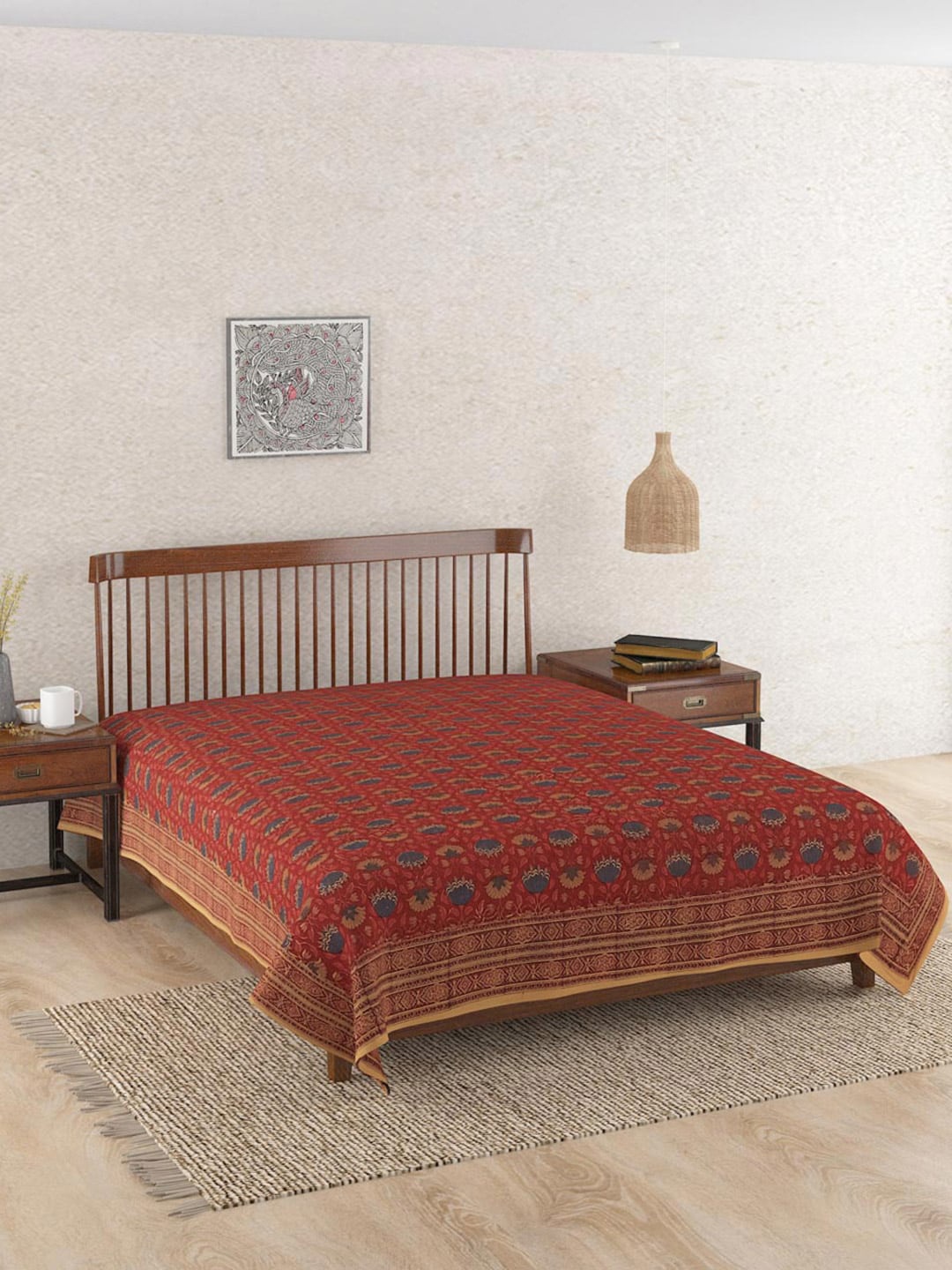 

Fabindia Red & Blue Ethnic Motifs Printed Cotton Single Bed Cover