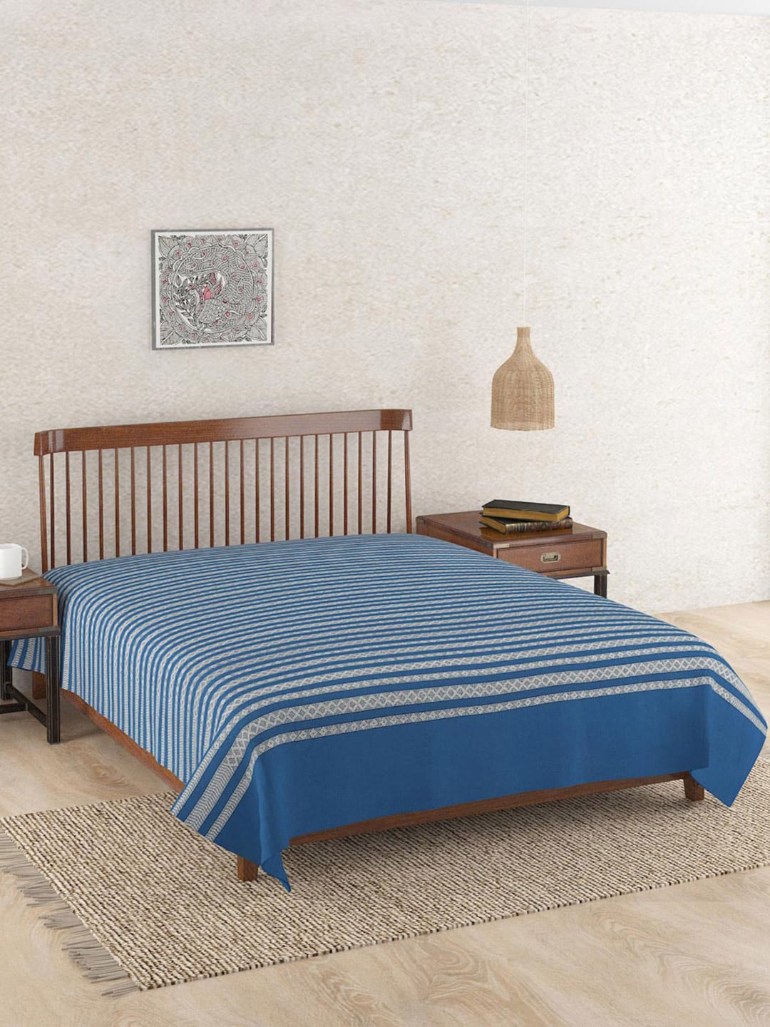 

Fabindia Blue & White Geometric-Printed Cotton Double King Bed Cover