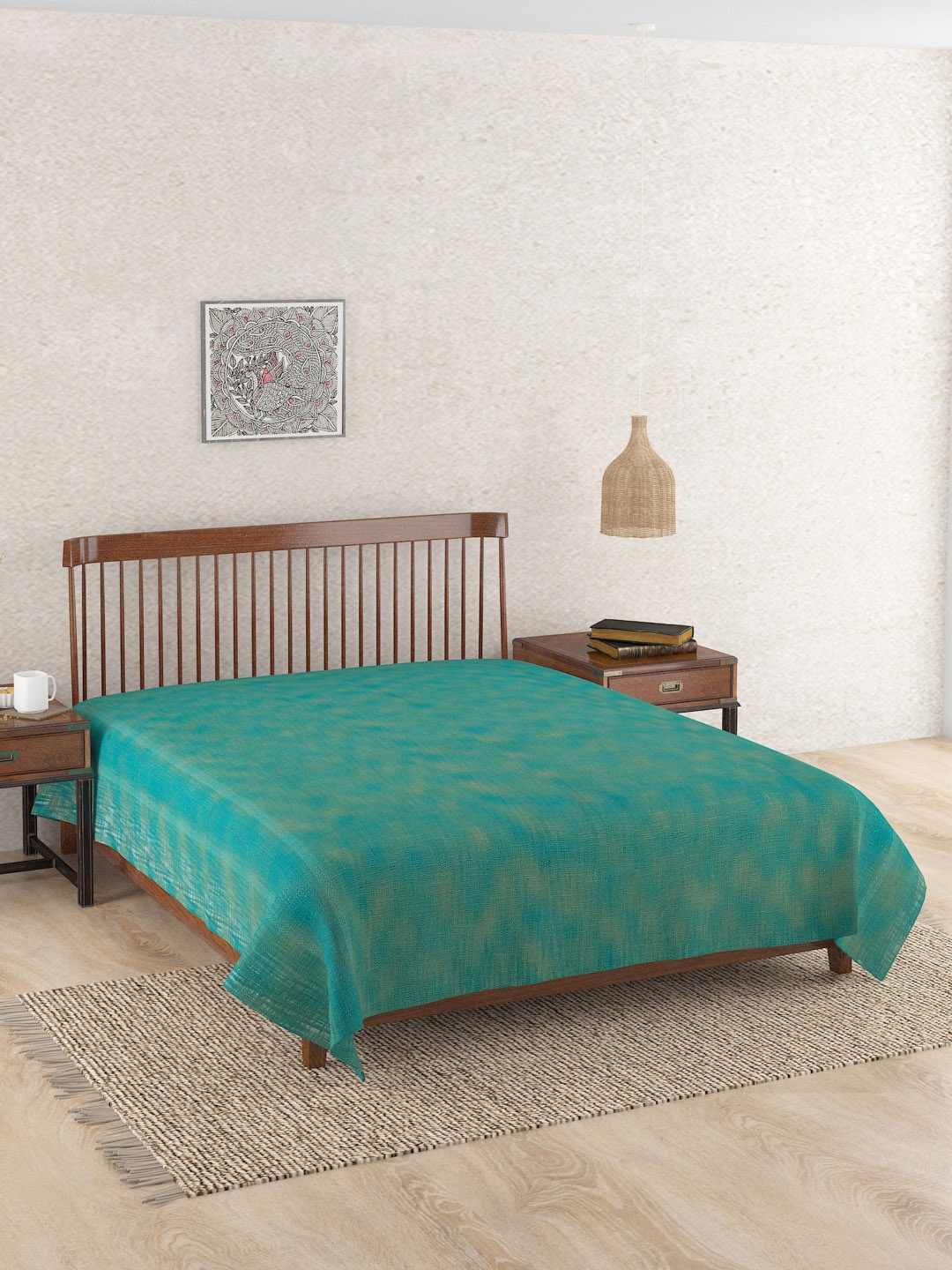 

Fabindia Teal-Green Cotton Double Queen Bed Cover