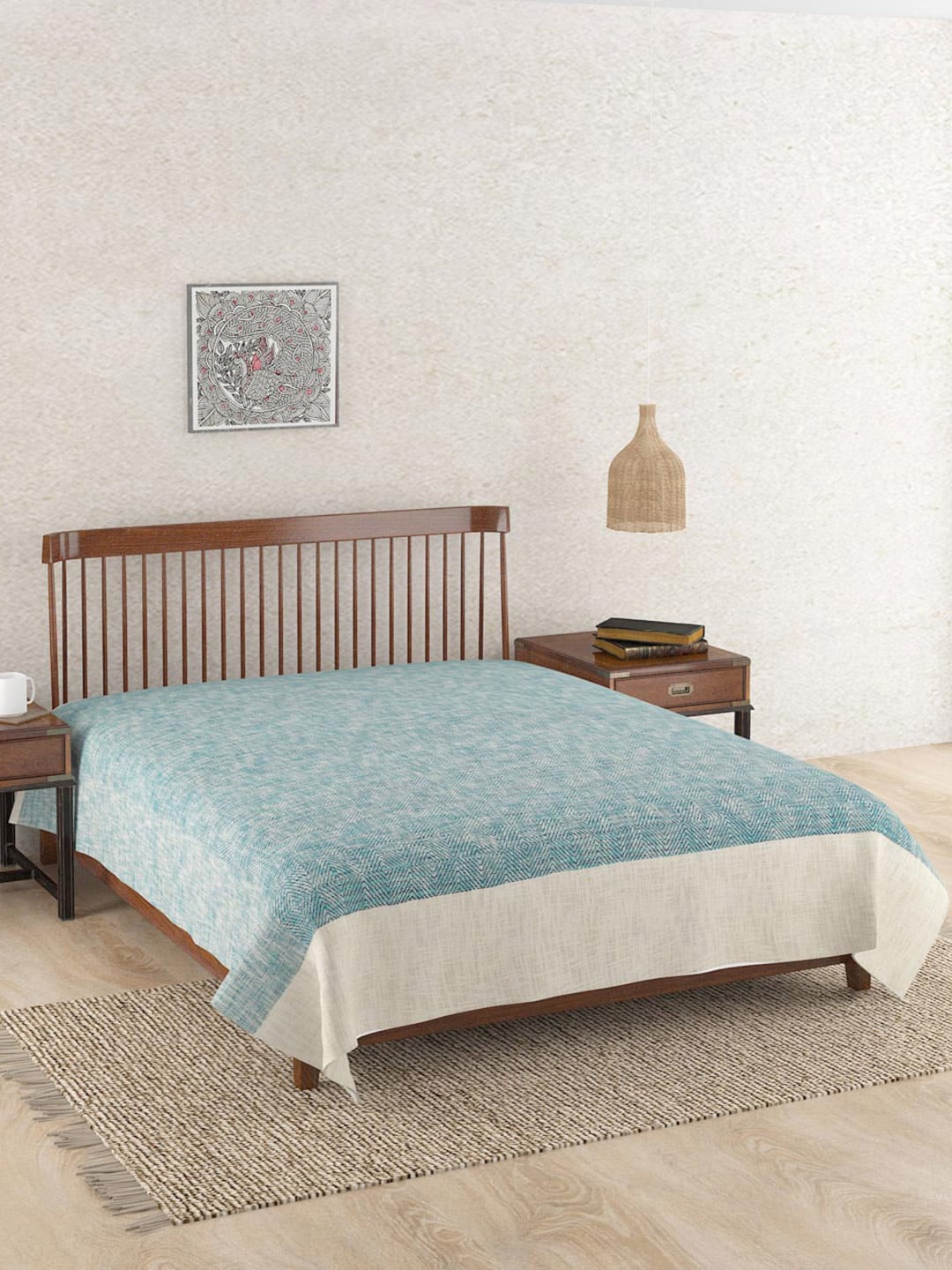 

Fabindia Teal-Green Geometric Printed Cotton Double King Bed Cover