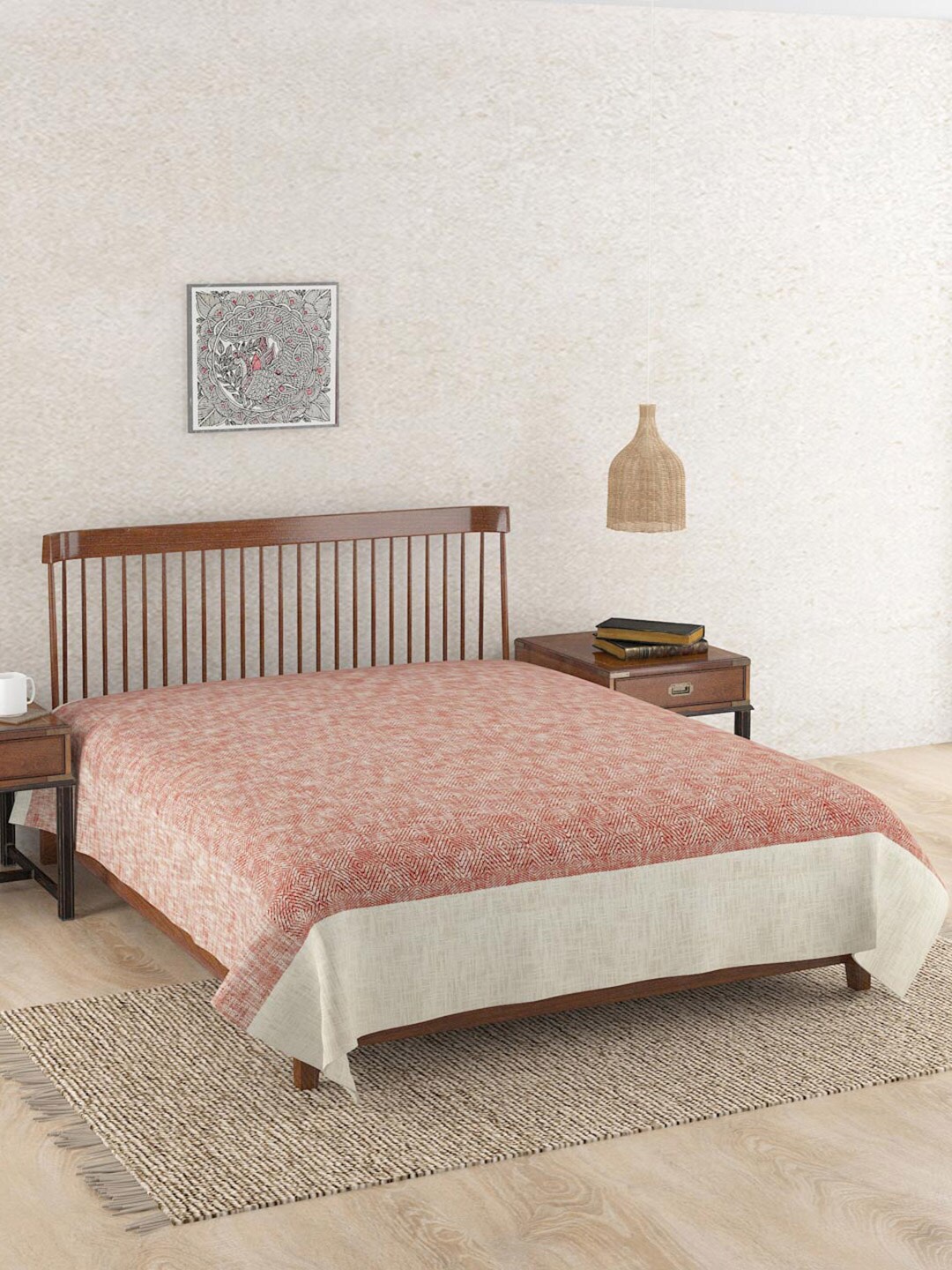 

Fabindia Red Woven-Design 120 TC Cotton Double Queen Bed Cover