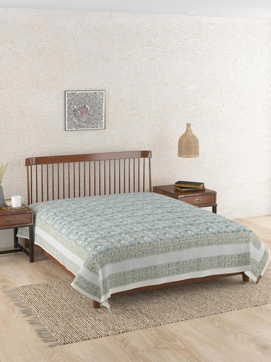 

Fabindia Blue & White Ethnic Motif Printed Cotton Double Queen Bed Cover