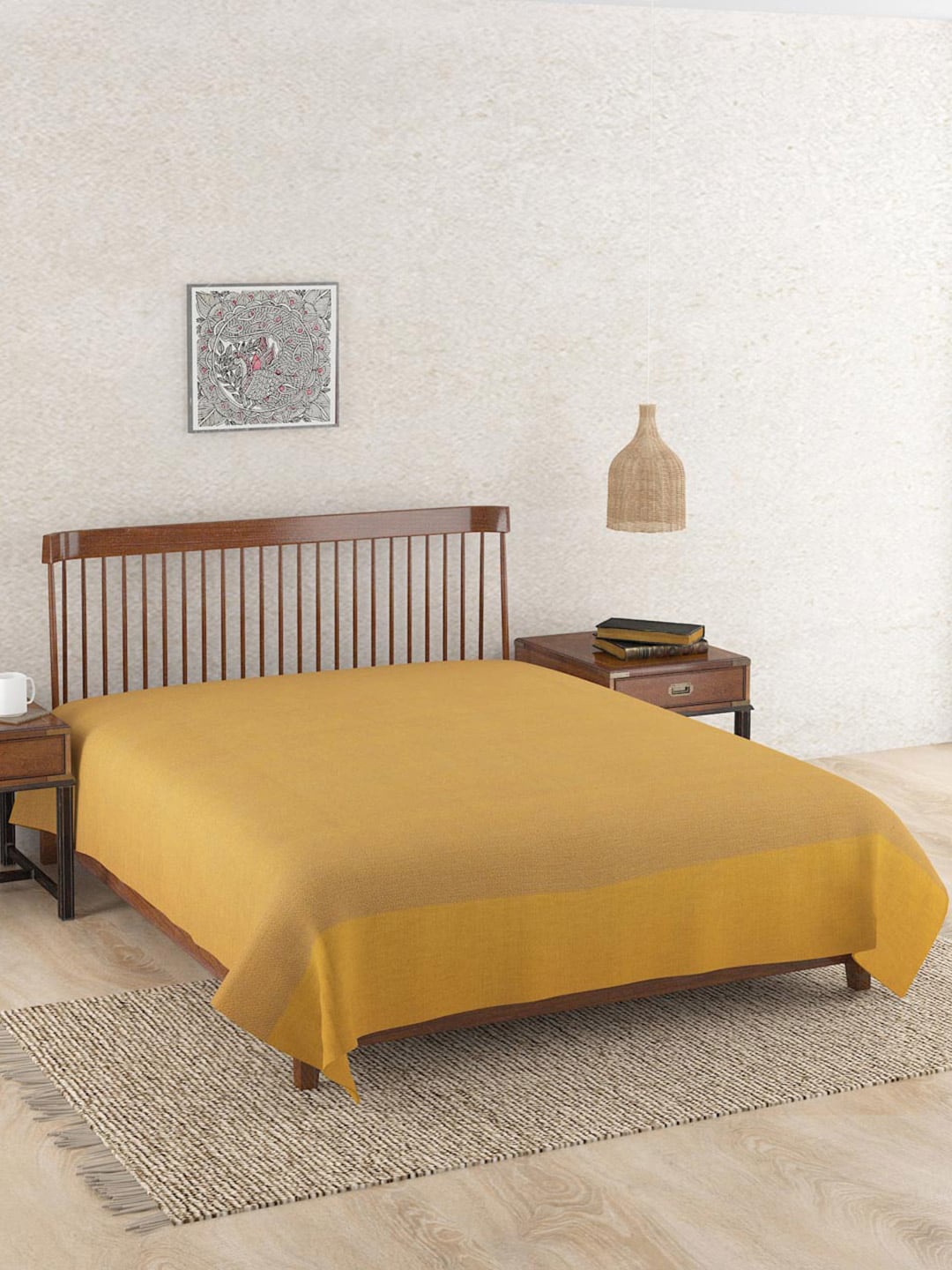 

Fabindia Yellow & Beige Woven-Design 120 TC Cotton Double Queen Bed Cover
