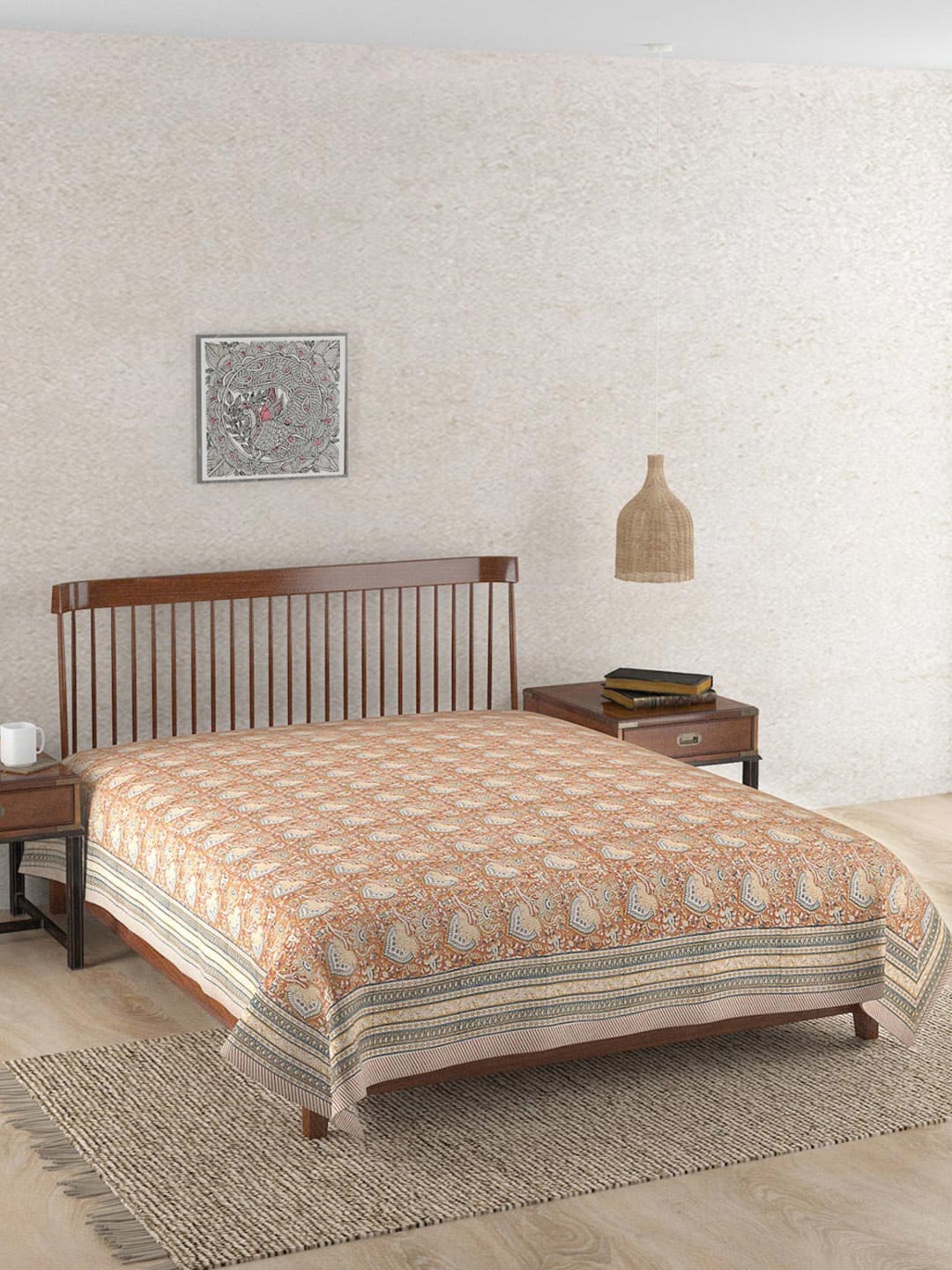 

Fabindia Red & Yellow Floral Printed 120 TC Cotton Double King Bed Cover