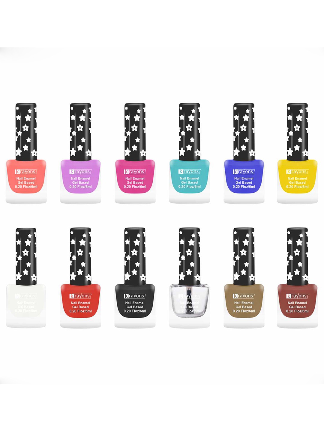 

krayons Set of 12 Cute Super Matte Quick Dry Gel Based Nail Enamel - 6 ml each, Multi