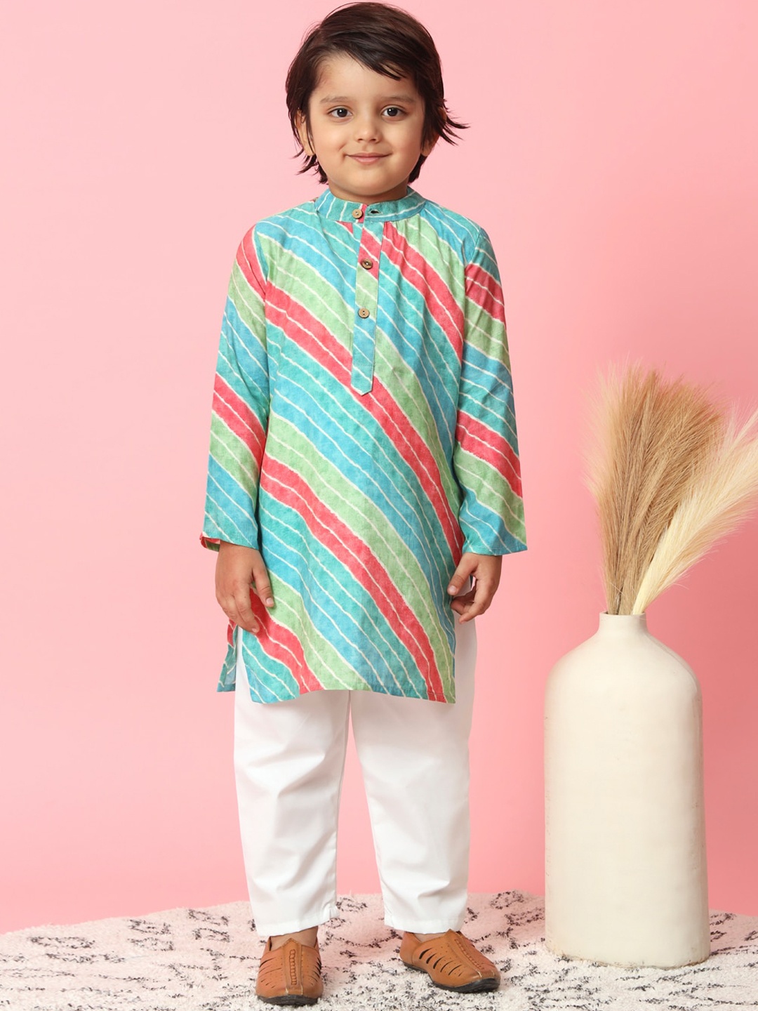 

Readiprint Boys Striped Regular Pure Silk Kurta With Pyjamas, Blue