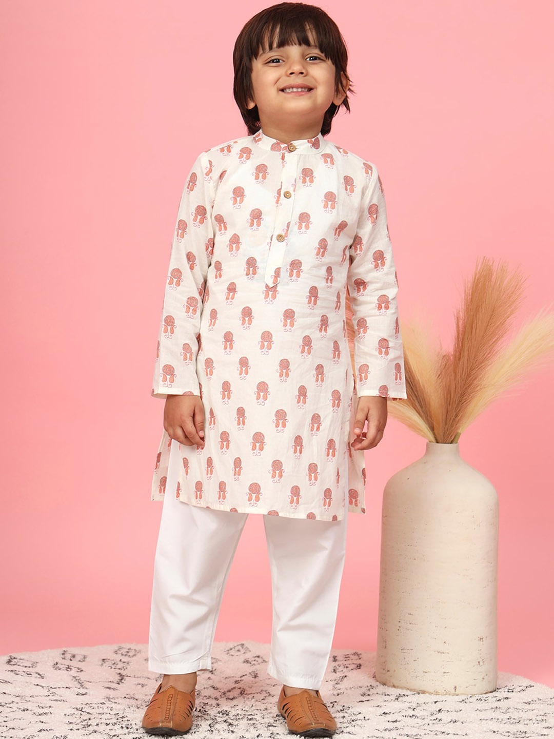 

Readiprint Boys Ethnic Motif Printed Regular Pure Cotton Kurta With Pyjamas, Cream