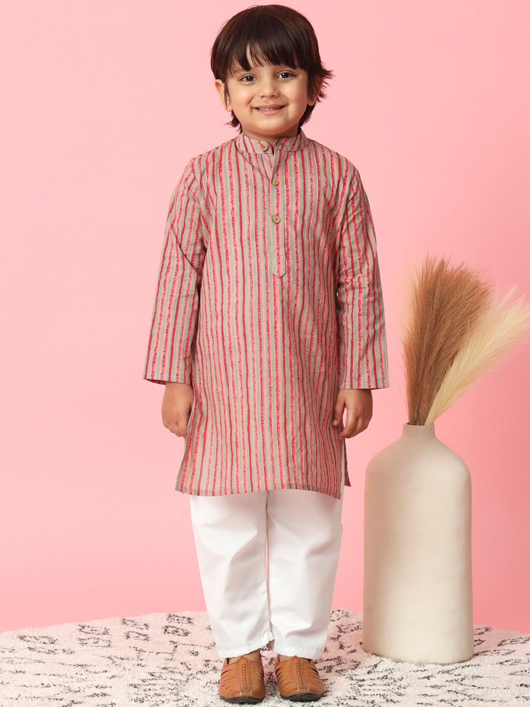 

Readiprint Boys Striped Regular Pure Cotton Kurta with Pyjamas, Red