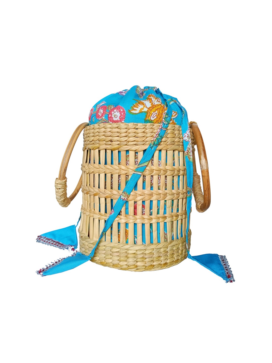 

IMARS Ethnic Motifs Printed Jute Bucket Handbag, Blue