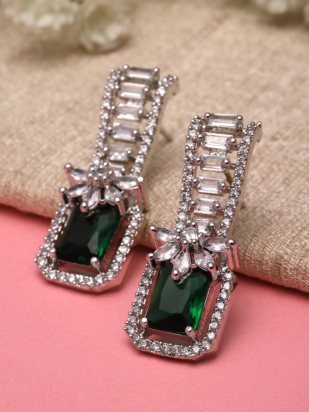 

KARATCART Silver Plated Cubic Zirconia Studded Drop Earrings