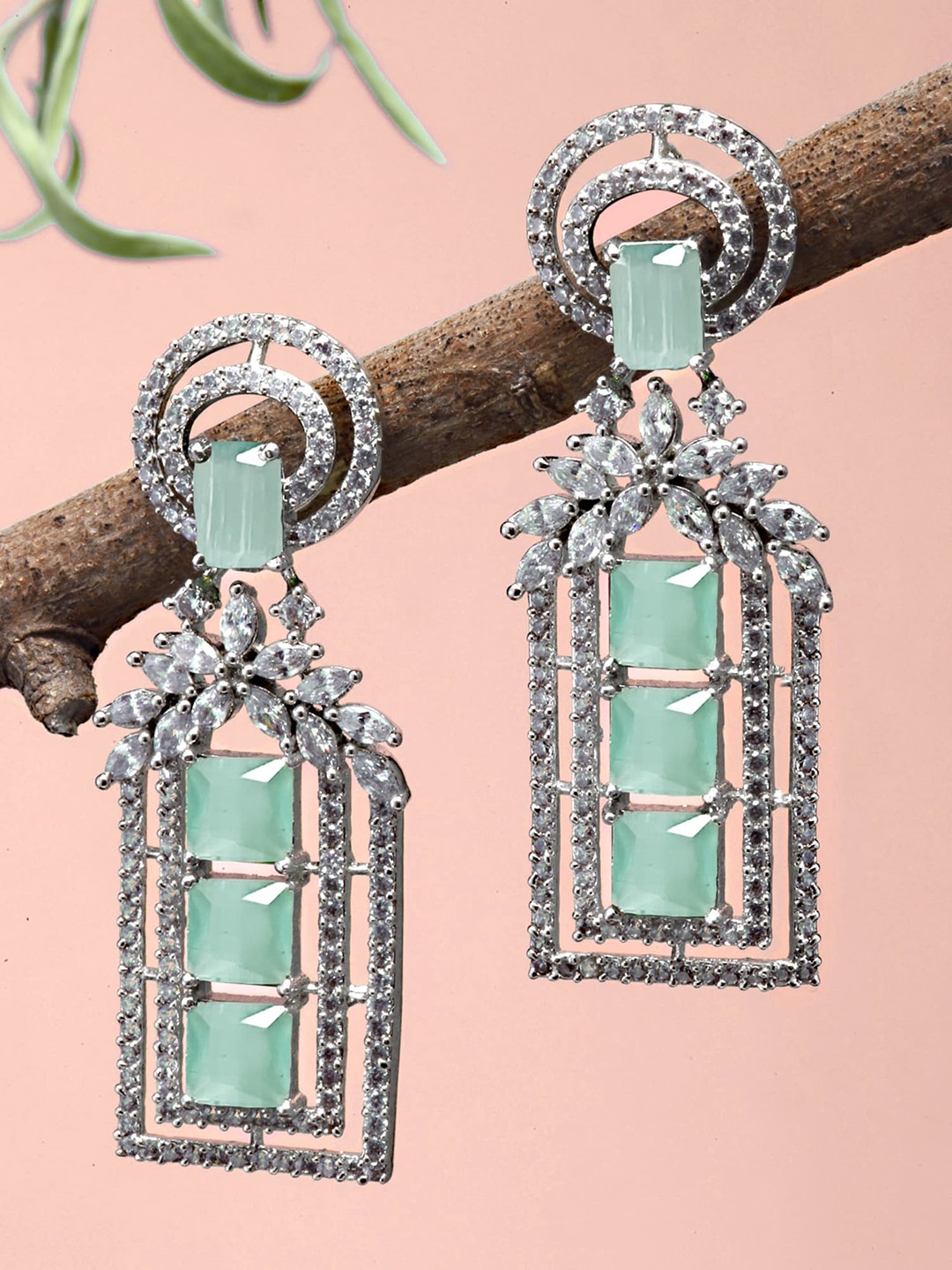 

KARATCART Silver-Plated Cubic Zirconia Contemporary Drop Earrings