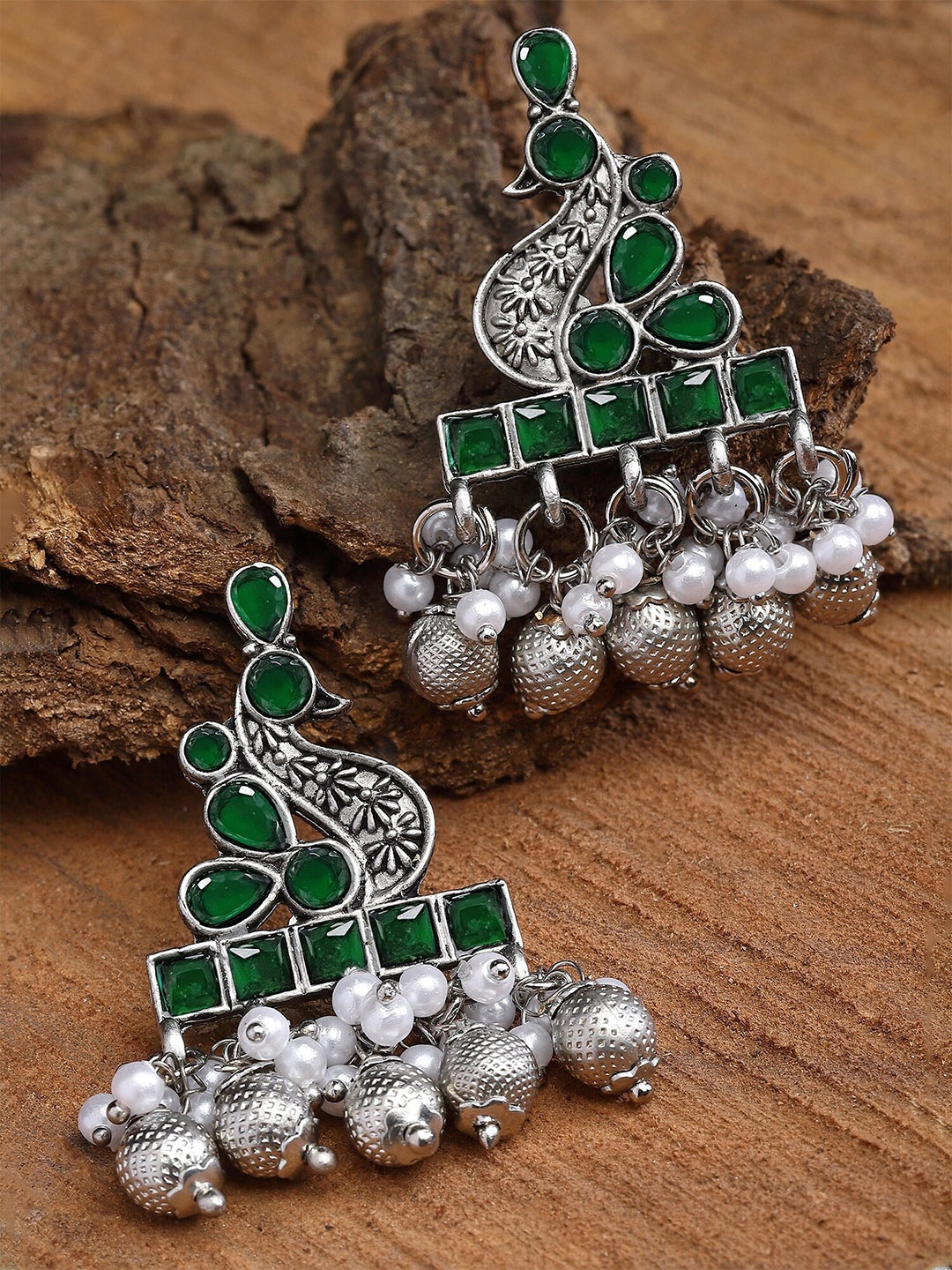 

KARATCART Silver-Plated Contemporary Drop Earrings