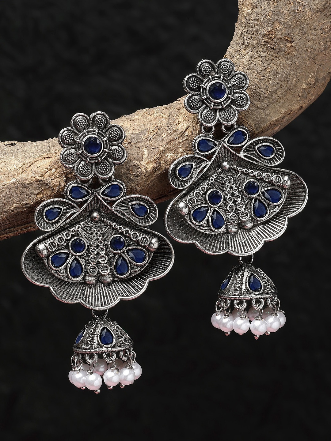 

KARATCART Contemporary Jhumkas Earrings, Blue