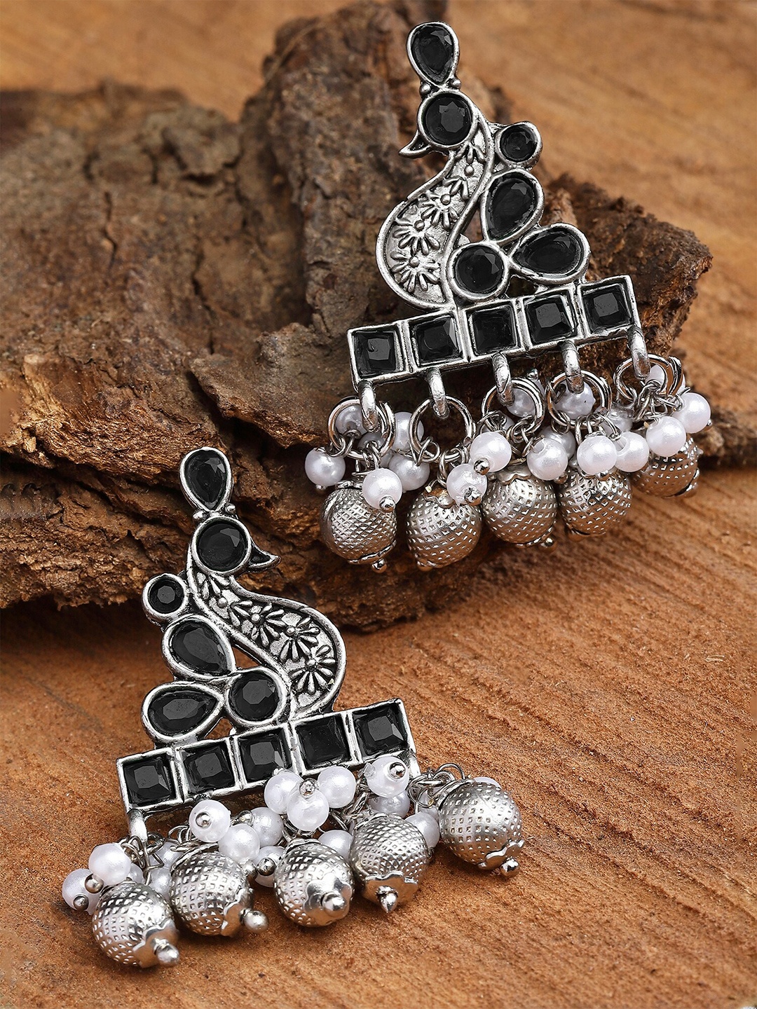 

KARATCART Silver-Plated Contemporary Drop Earrings