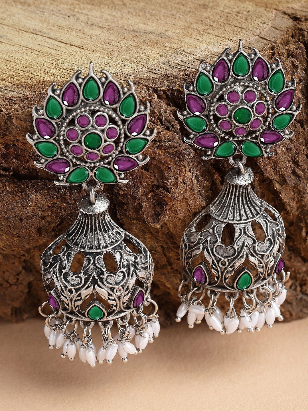 

KARATCART Silver Plated Contemporary Jhumkas