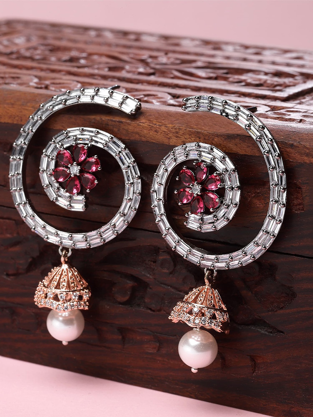 

KARATCART Rose Gold Plated Cubic Zirconia-Studded Drop Earrings