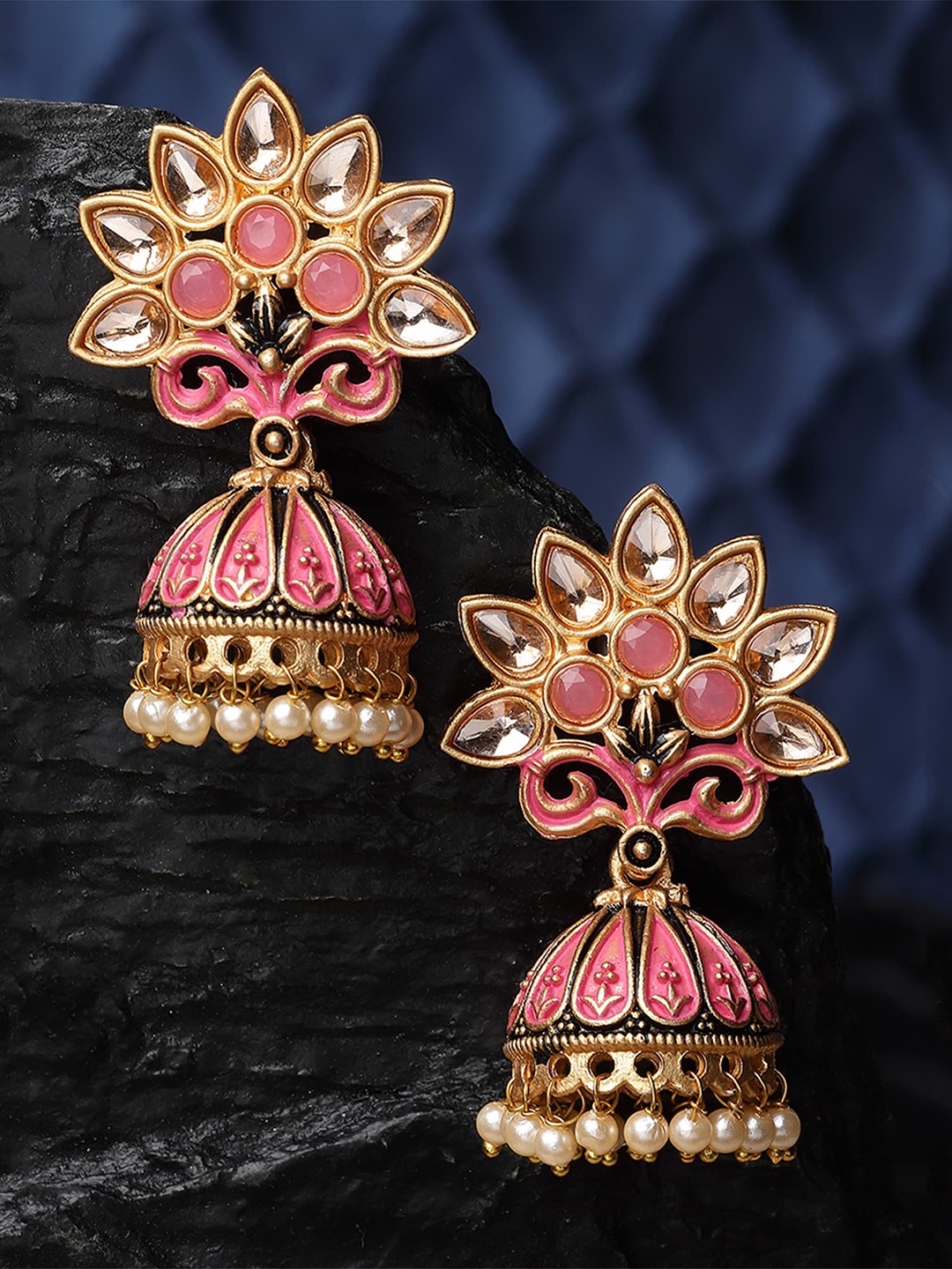 

KARATCART Contemporary Jhumkas Earrings, Pink