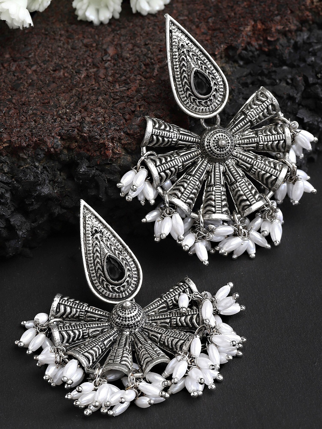 

KARATCART Contemporary Jhumkas Earrings, Black