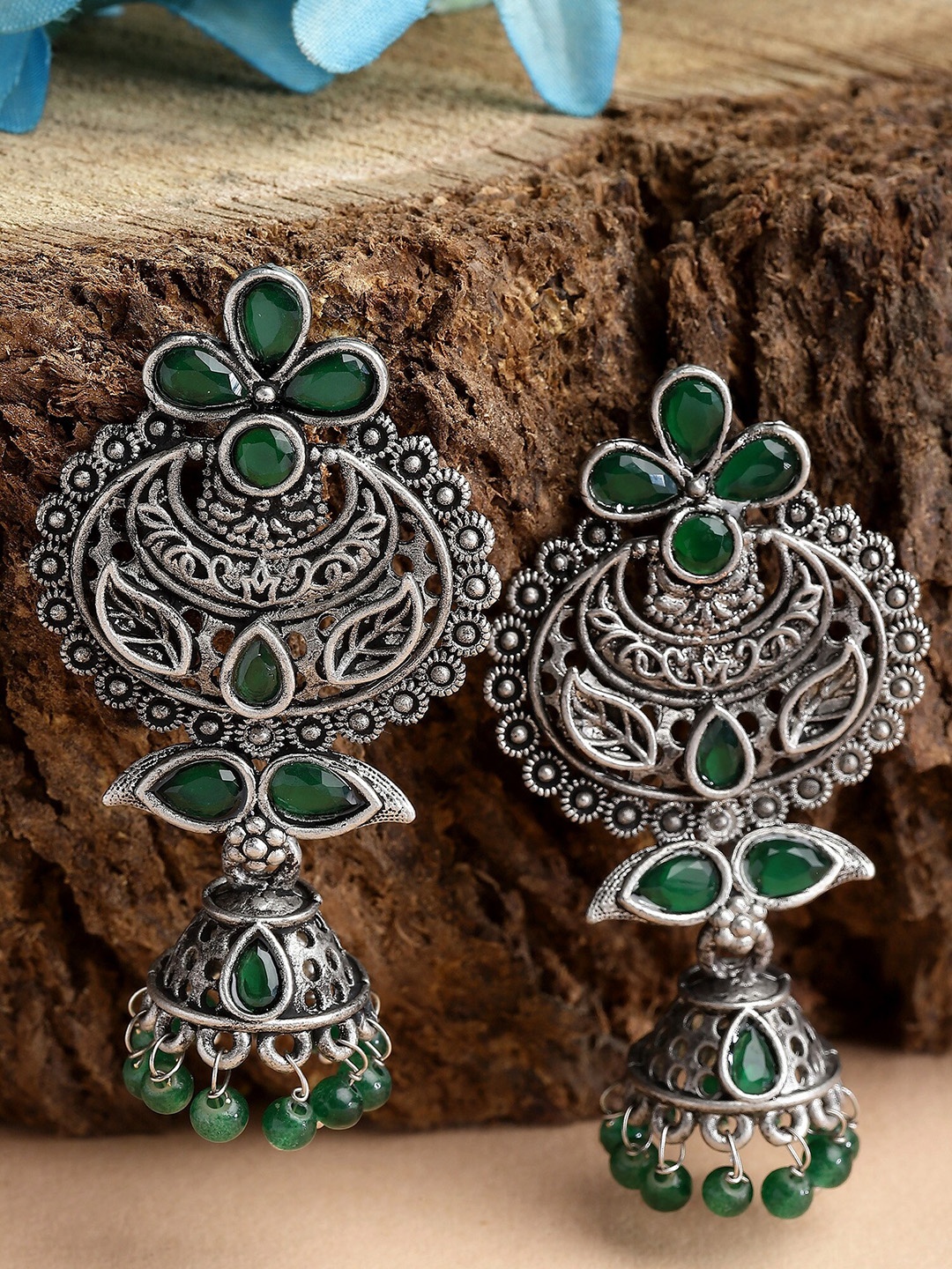 

KARATCART Contemporary Jhumkas Earrings, Green