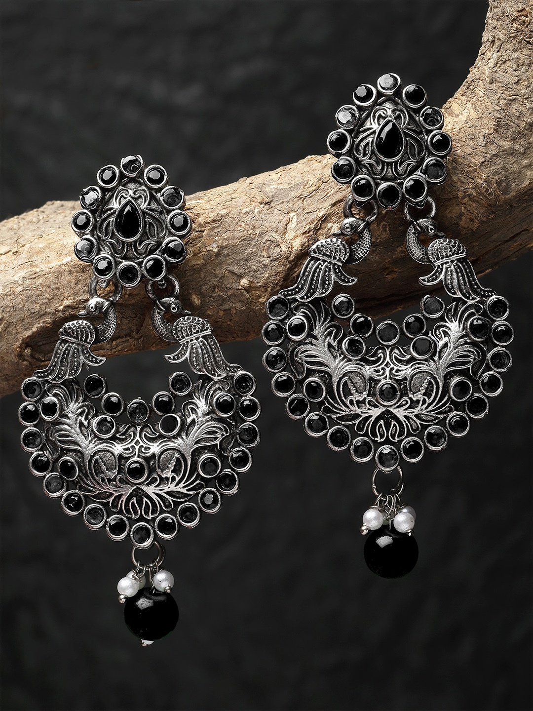 

KARATCART Silver-Plated Oxidised Contemporary Drop Earrings, Steel
