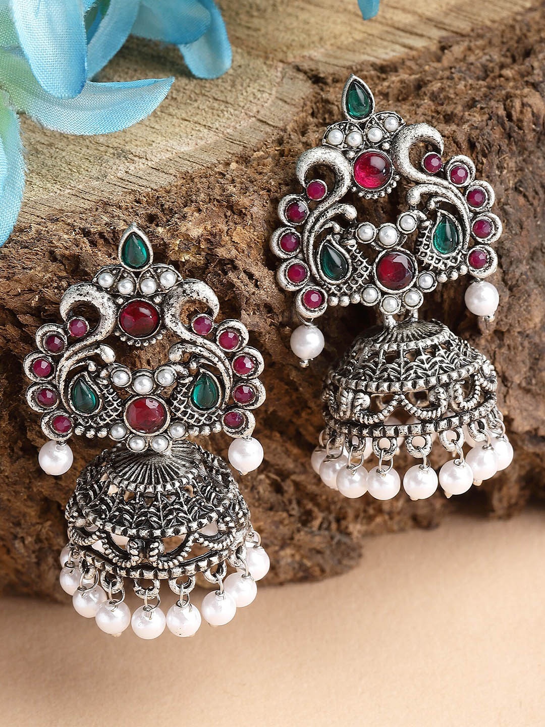 

KARATCART Silver-Plated Dome Shaped Jhumkas